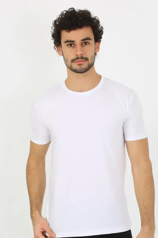 Akbeniz Men's Crew Neck White Cotton Undershirt 6567 - 4