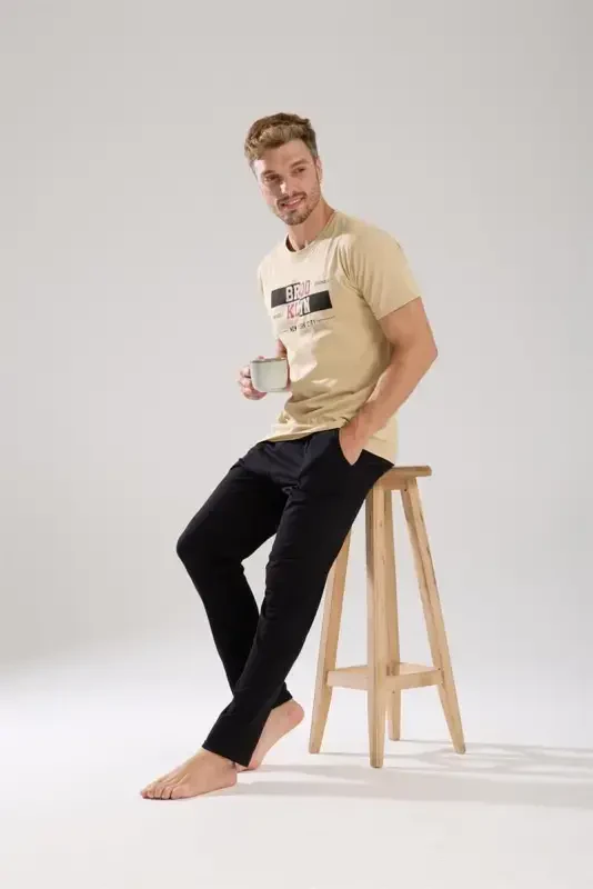 Akbeniz Men's Fair Skin Tone Short Sleeve Pajama Set - 6