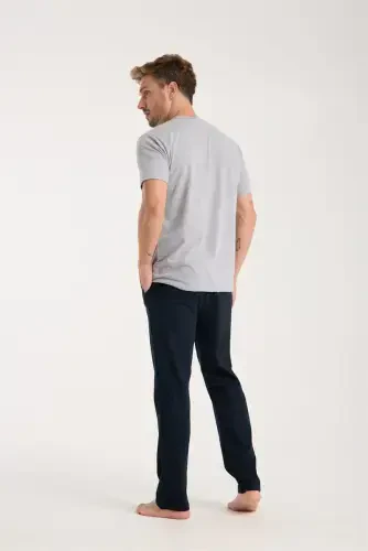 Akbeniz Men's Gray Buttoned Collar Short Sleeve Pajama Set - 4