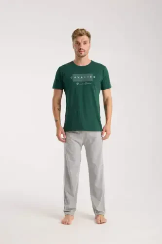 Akbeniz Men's Green Short Sleeve Pajama Set - BÜYÜKBEDENIZ (1)