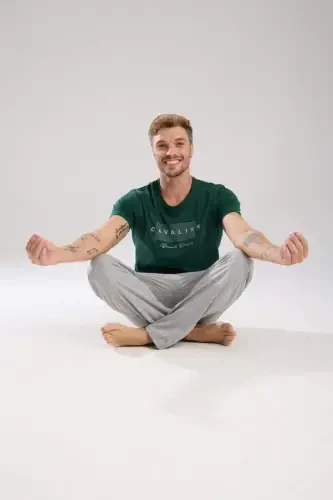 Akbeniz Men's Green Short Sleeve Pajama Set - 4