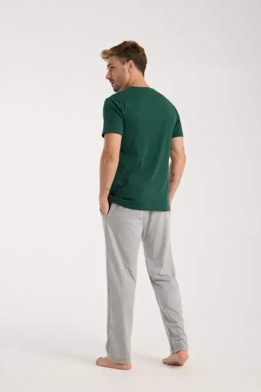 Akbeniz Men's Green Short Sleeve Pajama Set - 5