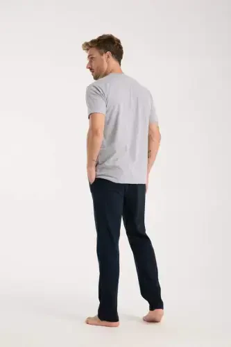 Akbeniz Men's Grey Buttoned Collar Short Sleeve Pajama Set - 4