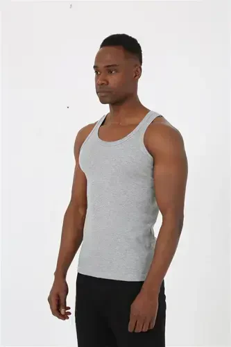 Akbeniz Men's Grey Sports Ribbed Tank Top 6503 - 3