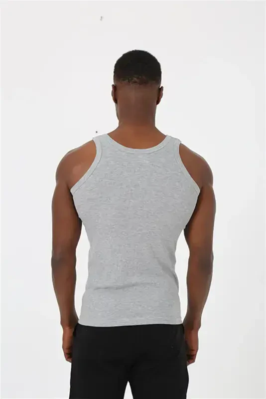 Akbeniz Men's Grey Sports Ribbed Tank Top 6503 - 4