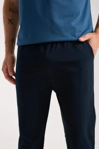 Akbeniz Men's Indigo Buttoned Collar Short Sleeve Pajama Set - 5