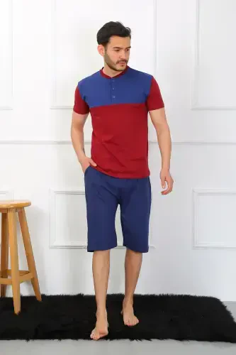 Akbeniz Men's Knitted 3-Piece Navy Blue Patchwork Pajama Set 6823 - AKBENIZ (1)