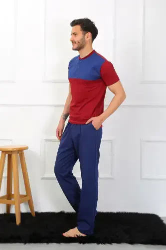 Akbeniz Men's Knitted 3-Piece Navy Blue Patchwork Pajama Set 6823 - 3