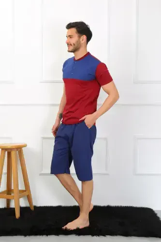 Akbeniz Men's Knitted 3-Piece Navy Blue Patchwork Pajama Set 6823 - 6