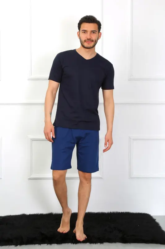 Akbeniz Men's Knitted 3-Piece Navy Blue V-Neck Pajamas Set 6822 - 7