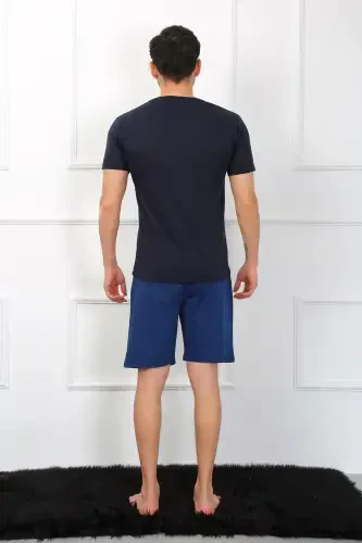 Akbeniz Men's Knitted 3-Piece Navy Blue V-Neck Pajamas Set 6822 - 5