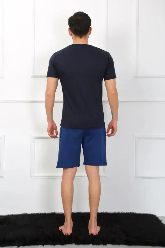 Akbeniz Men's Knitted 3-Piece Navy Blue V-Neck Pajamas Set 6822 - 5