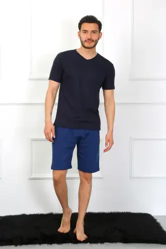 Akbeniz Men's Knitted 3-Piece Navy Blue V-Neck Pajamas Set 6822 - 7
