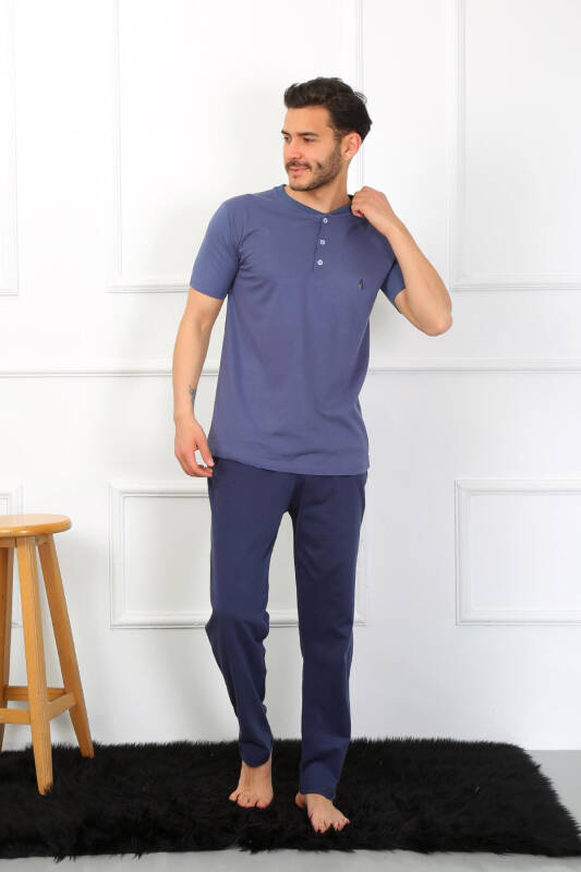 Akbeniz Men's Knitted 3-piece Pajama Set Indigo 6824 - 4