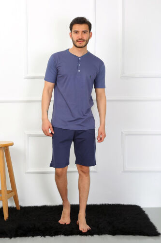 Akbeniz Men's Knitted 3-piece Pajama Set Indigo 6824 - 6