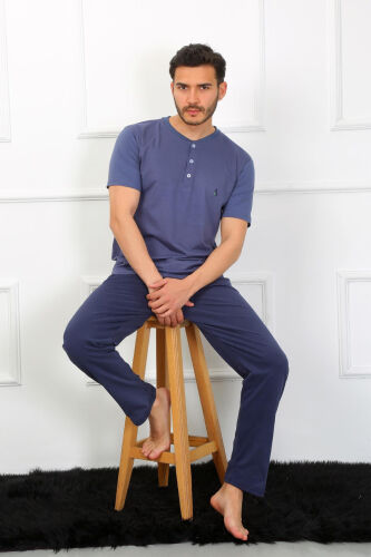 Akbeniz Men's Knitted 3-piece Pajama Set Indigo 6824 - 7