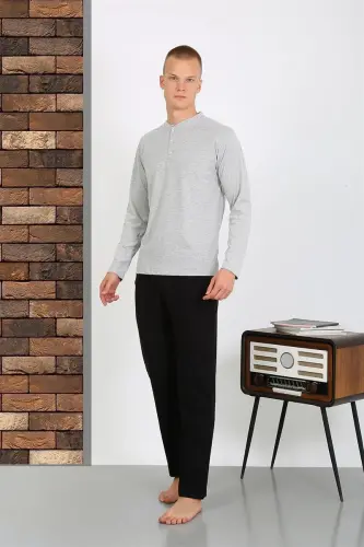 Akbeniz Men's Knitted Long Sleeve Pajama Set 6860 GRAY - 2