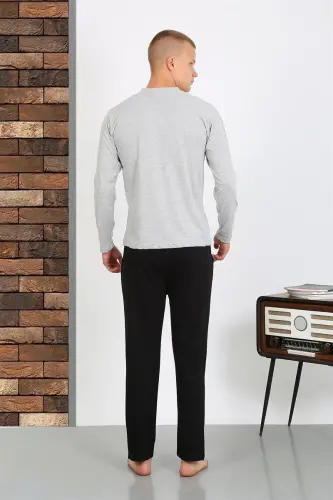 Akbeniz Men's Knitted Long Sleeve Pajama Set 6860 GRAY - 7