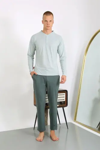 Akbeniz Men's Knitted Long Sleeve Pajama Set 6860 Sea Green - AKBENIZ (1)