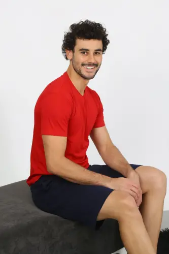 Akbeniz Men's Knitted Red 3-Piece Pajama Set 6848 - 2