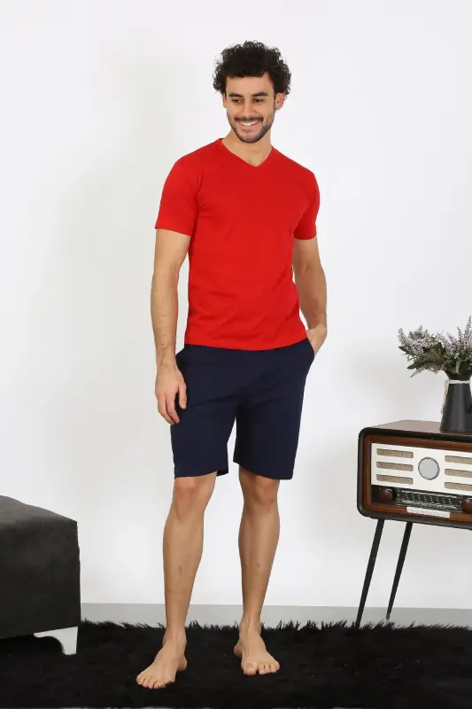 Akbeniz Men's Knitted Red 3-Piece Pajama Set 6848 - 4