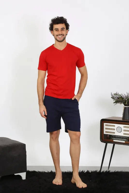 Akbeniz Men's Knitted Red 3-Piece Pajama Set 6848 - 8