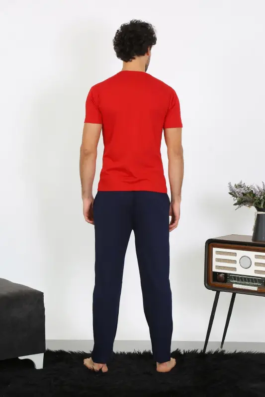 Akbeniz Men's Knitted Red 3-Piece Pajama Set 6848 - 9