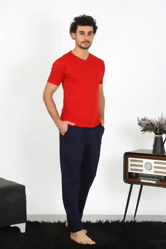 Akbeniz Men's Knitted Red 3-Piece Pajama Set 6848 - 5