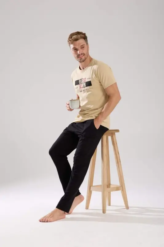 Akbeniz Men's Light Skin Tone Short Sleeve Pajama Set - 11