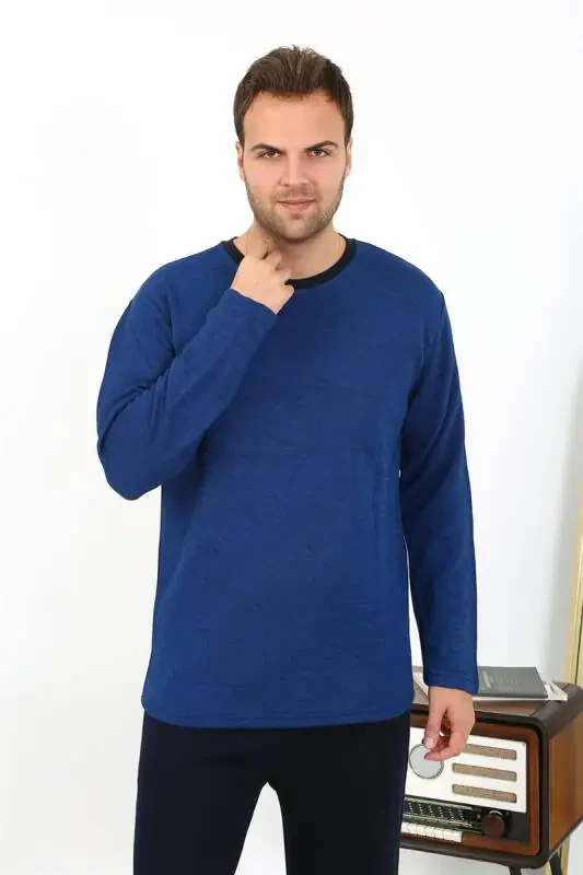 Akbeniz Men's Long Sleeve Cotton Pajama Set 6863 Saks - 3