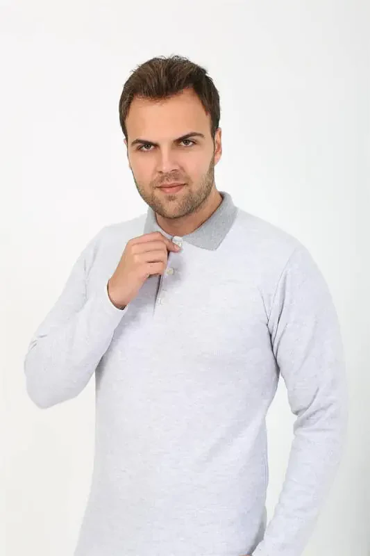 Akbeniz Men's Long Sleeve Cotton Single Top Pajama T-shirt 6871 Grey - 1