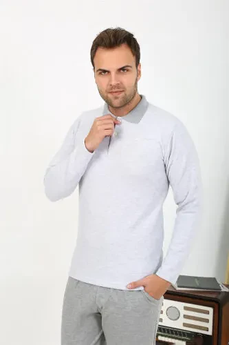 Akbeniz Men's Long Sleeve Cotton Single Top Pajama T-shirt 6871 Grey - Akbeniz (1)