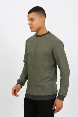 Akbeniz Men's Long Sleeve Cuffed Hem Jersey Pajama Set 6870 Khaki - 6