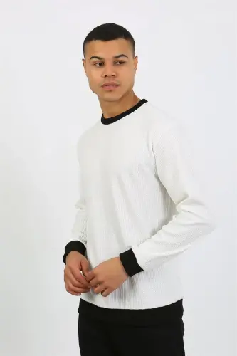 Akbeniz Men's Long Sleeve Cuffed Hem Knit Pajama Set 6870 White - 4