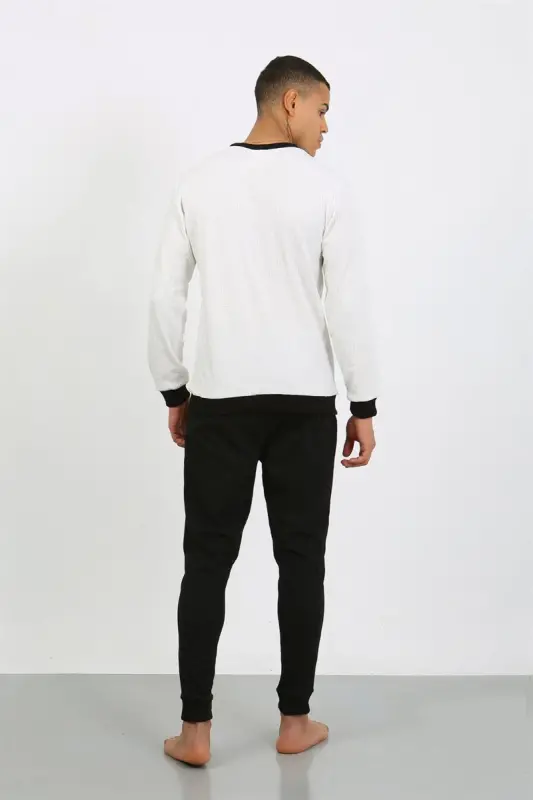 Akbeniz Men's Long Sleeve Cuffed Hem Knit Pajama Set 6870 White - 5