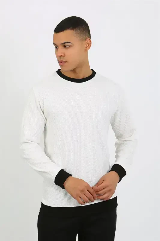 Akbeniz Men's Long Sleeve Cuffed Hem Knit Pajama Set 6870 White - 2