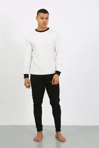 Akbeniz Men's Long Sleeve Cuffed Hem Knit Pajama Set 6870 White - 3