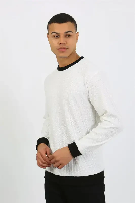 Akbeniz Men's Long Sleeve Cuffed Hem Knit Pajama Set 6870 White - 4