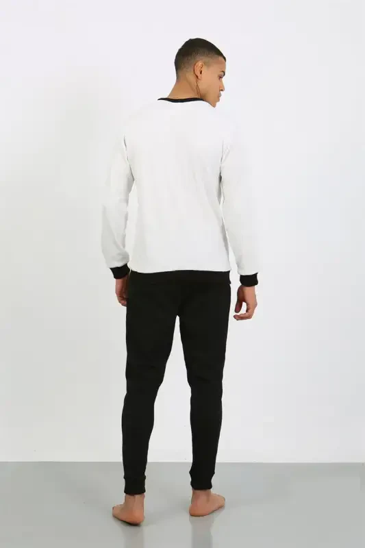 Akbeniz Men's Long Sleeve Cuffed Hem Knit Pajama Set 6870 White - 5