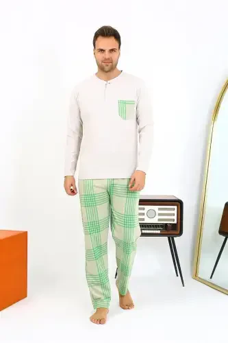 Akbeniz Men's Long Sleeve Knitted Cream Pajamas Set 6861 - 2