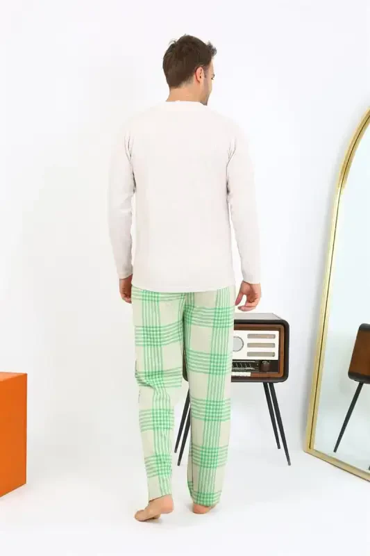Akbeniz Men's Long Sleeve Knitted Cream Pajamas Set 6861 - 7