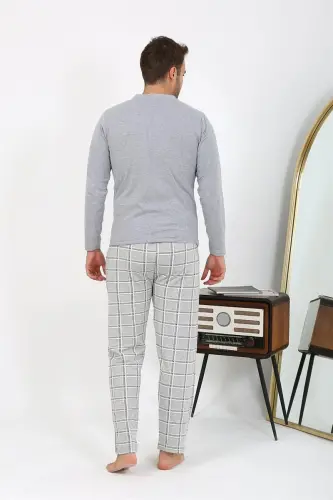 Akbeniz Men's Long Sleeve Knitted Grey Pajama Set 6861 - 6