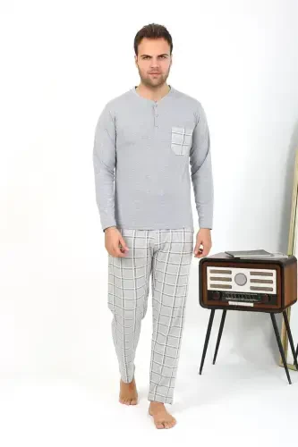 Akbeniz Men's Long Sleeve Knitted Grey Pajama Set 6861 - 4