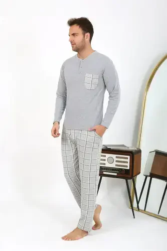 Akbeniz Men's Long Sleeve Knitted Grey Pajama Set 6861 - 5