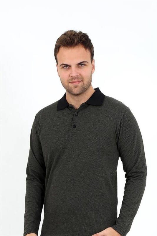 Akbeniz Men's Long Sleeve Knitted Single Top Pajama T-Shirt 6871 Khaki - 1