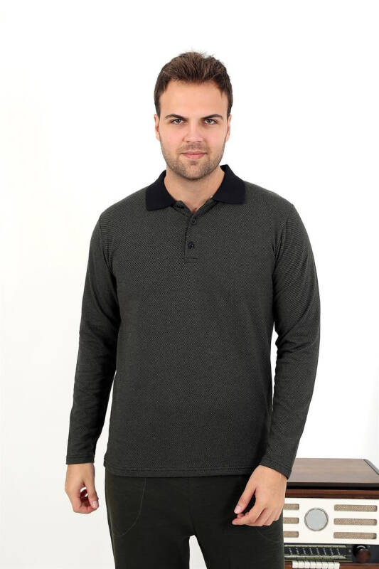 Akbeniz Men's Long Sleeve Knitted Single Top Pajama T-Shirt 6871 Khaki - 2