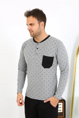 Akbeniz Men's Long Sleeve Knitted Smoked Grey Pajama Set 6861 - 5