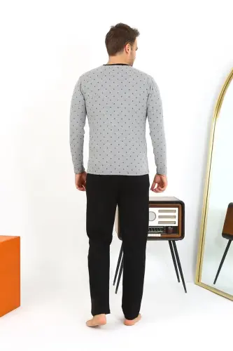 Akbeniz Men's Long Sleeve Knitted Smoked Grey Pajama Set 6861 - 6
