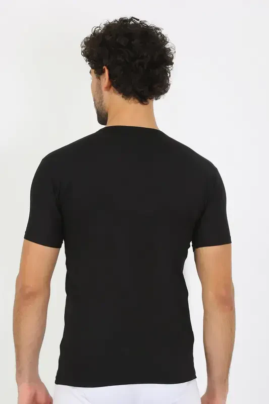 Akbeniz Men's Lycra V-Neck Black T-Shirt 65700 - 1