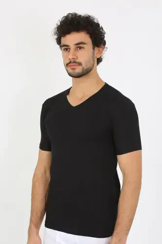 Akbeniz Men's Lycra V-Neck Black T-Shirt 65700 - 5